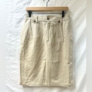 Vintage Liz Claiborne Linen Blend Skirt Sandstone Button Front Modest Pencil 12